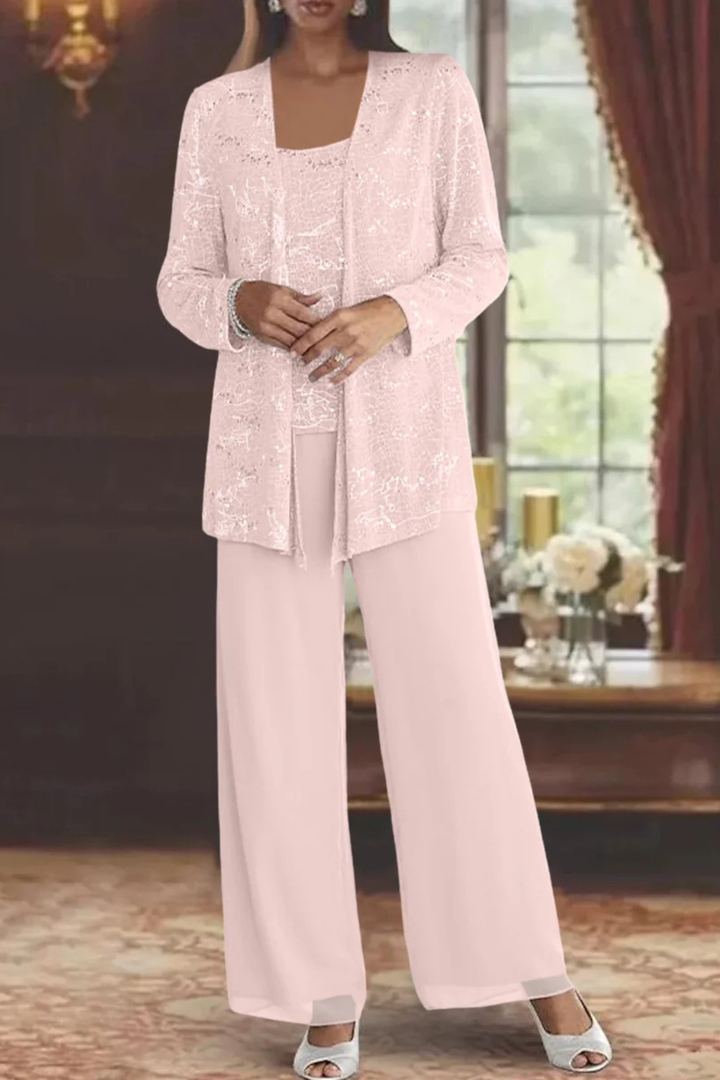 Comfortable women's 3-piece formal evening set, elegant flowing silhouette for easy movement & style.