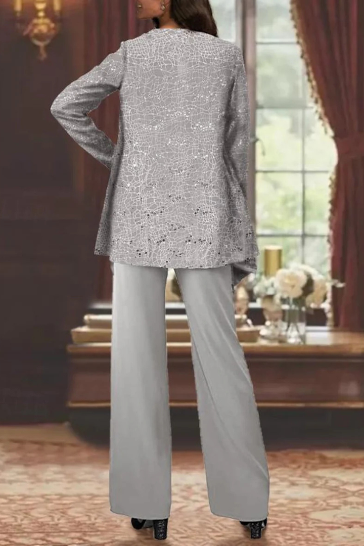 Women's flowing 3-piece formal set, ideal evening wear for weddings & special occasions.