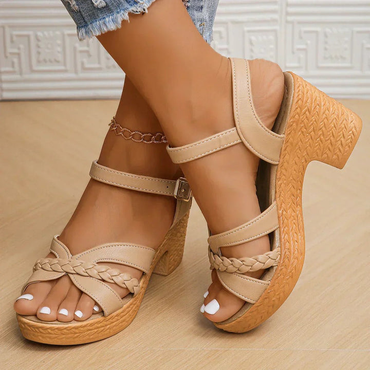 Casual summer platform sandals for women, adjustable cross-straps & comfortable woven sole.