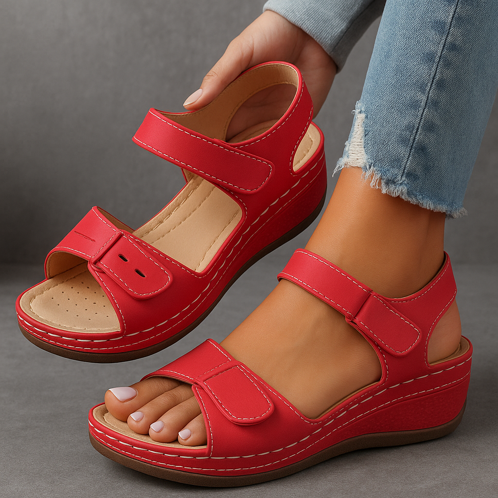 Durable women's platform walking sandals with adjustable velcro straps, perfect for summer adventures.