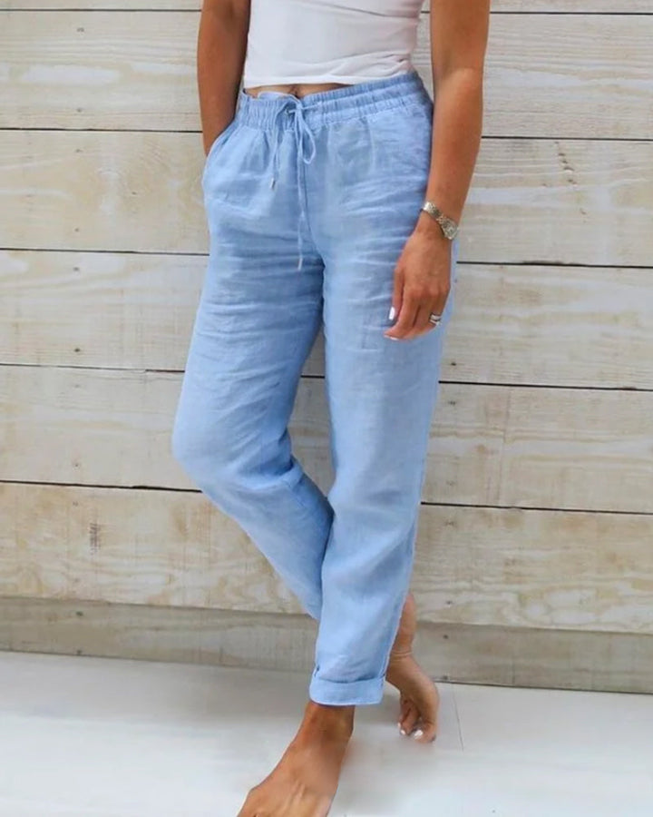 Women's airy summer pull-on pants with comfortable elastic waist. Perfect for casual wear.