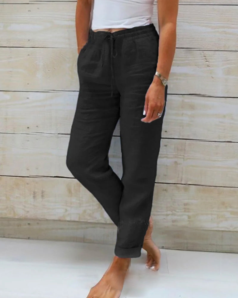 Comfortable elastic waistband summer pants for women, airy & breathable. Ideal for hot weather.