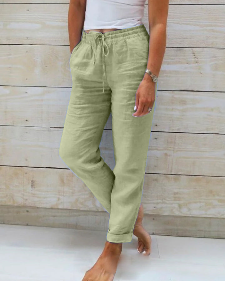 Women's casual summer pull-on pants, relaxed fit & breathable. Perfect for beach, vacation, or loungewear.