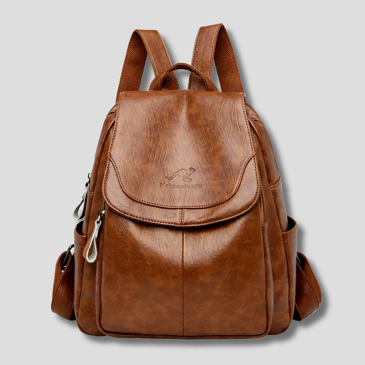 Elegant women's anti-theft backpack with a sleek flap, combining style and secure functionality.