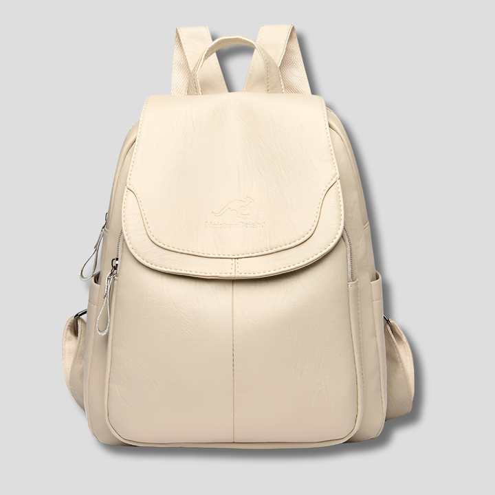 Comfortable women's anti-theft shoulder backpack, a stylish leather-look travel bag with secure access for peace of mind.