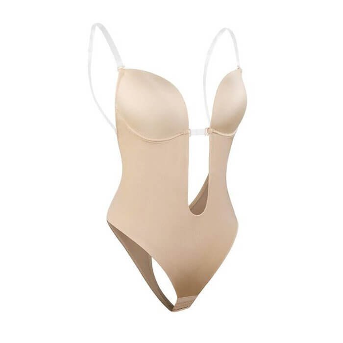 Comfortable backless body shaper for women, perfect for deep plunge outfits. Provides invisible support.
