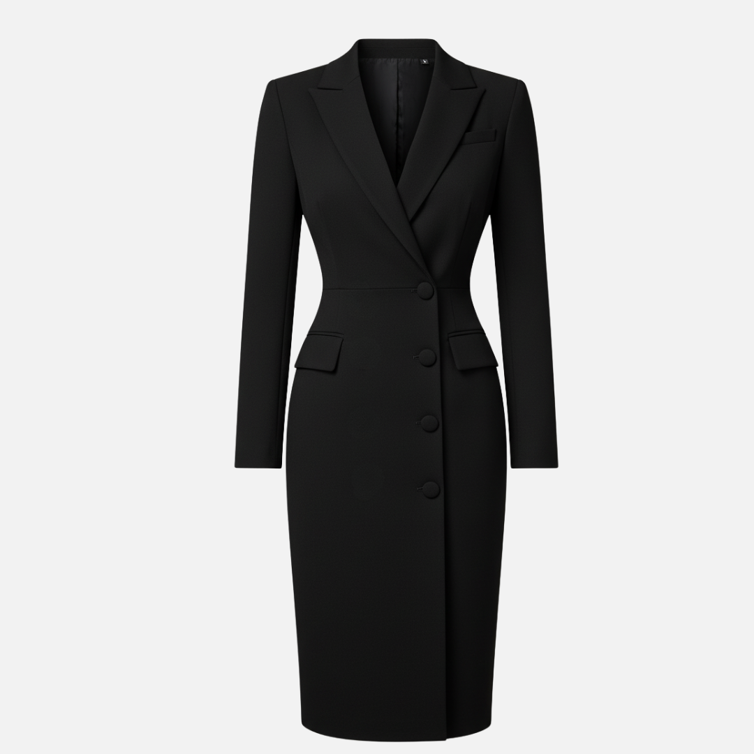 Sophisticated women's bodycon midi blazer dress, a chic option for business and formal events.