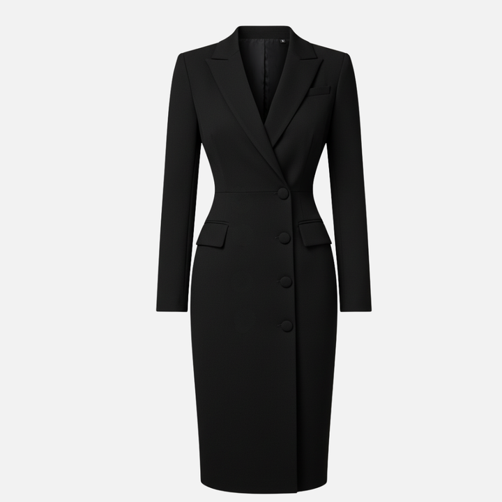 Sophisticated women's bodycon midi blazer dress, a chic option for business and formal events.