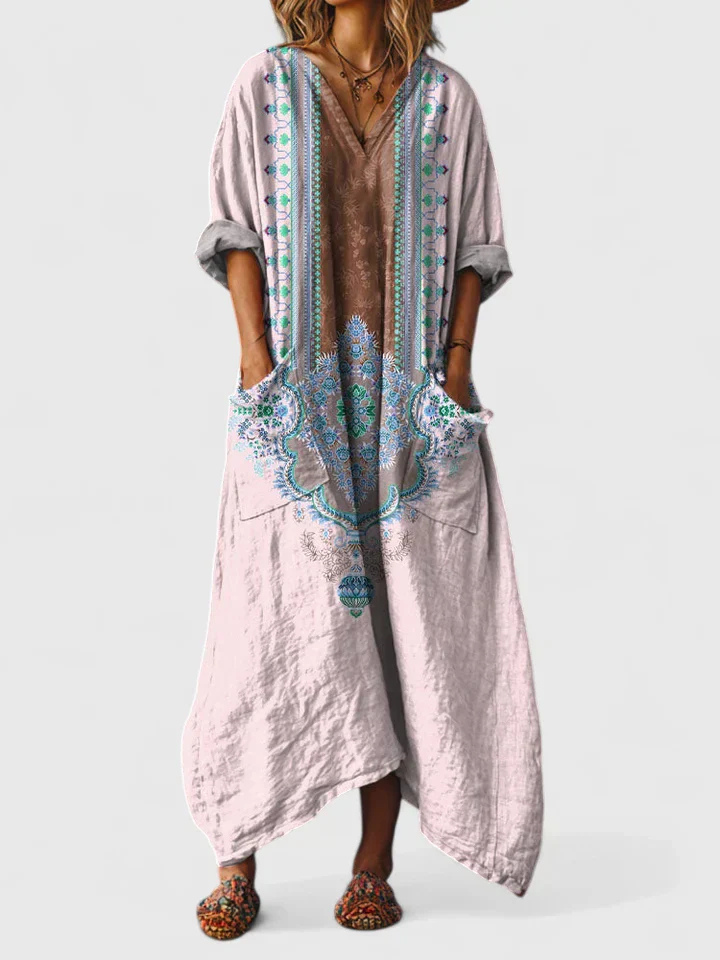 Relaxed fit women's bohemian floral print jumpsuit with pockets, perfect for summer vacation fashion.