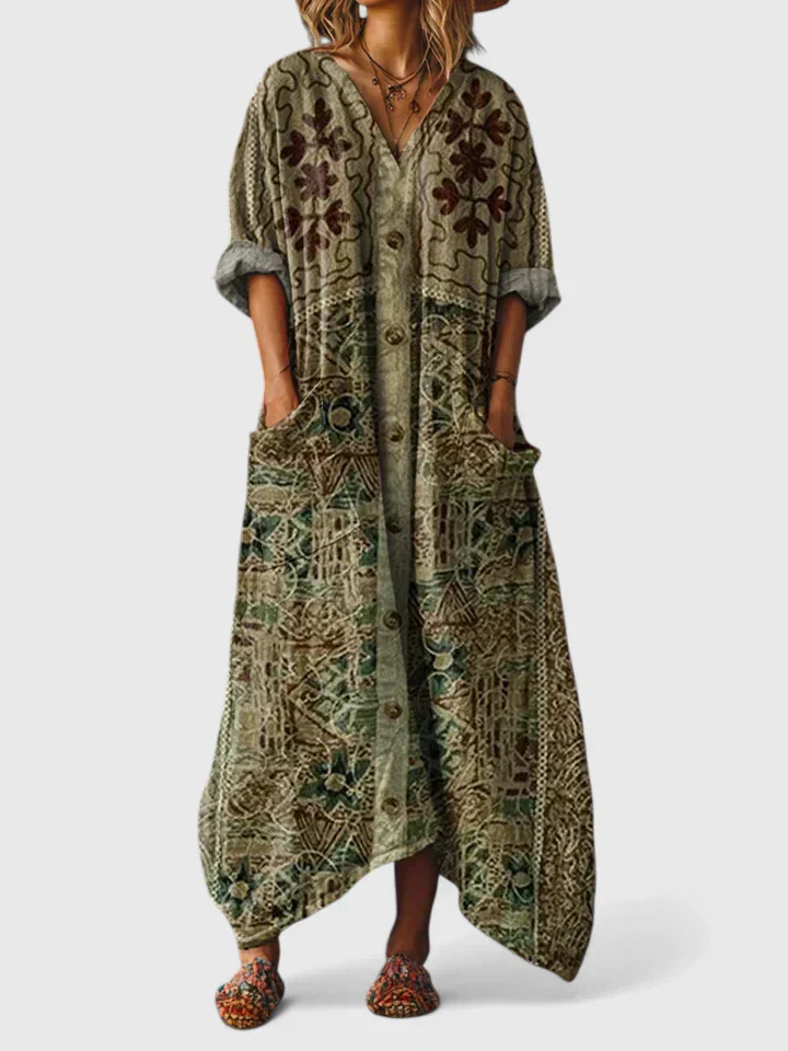 Comfortable & chic women's bohemian printed wide-leg jumpsuit with pockets, ideal for relaxed summer days.