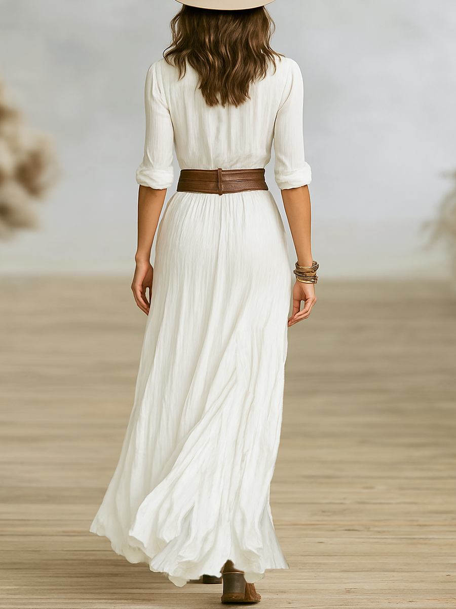 Versatile elegant women's boho western high slit maxi dress for festival wear, vacation, or summer events.