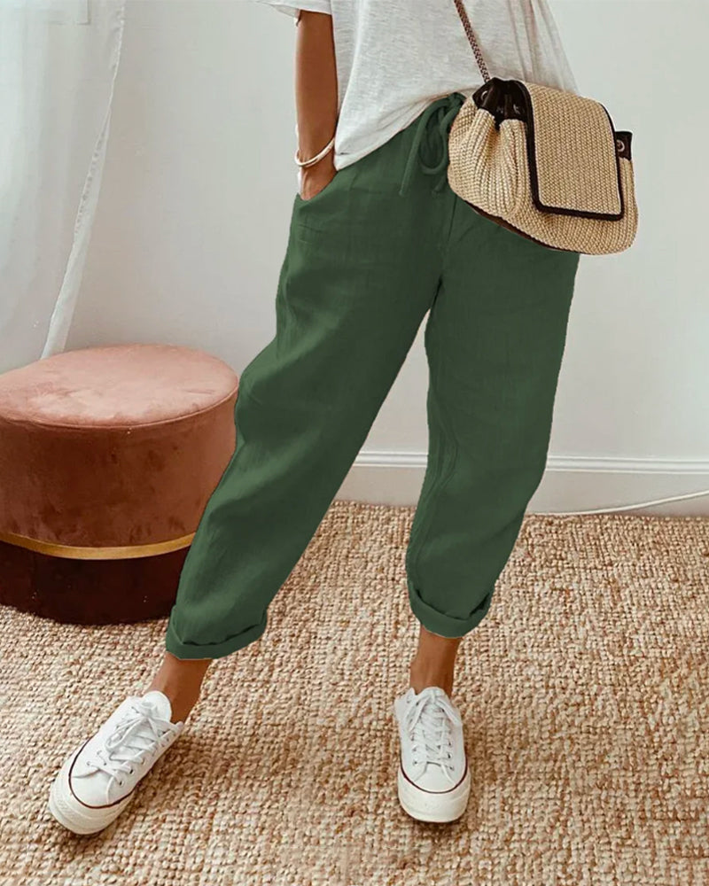 Back view of women's versatile comfort pants, designed for breathable, moisture-wicking support.