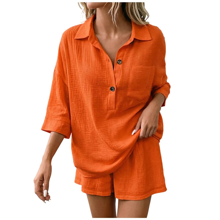 Women's trendy & comfy relaxed fit beach short set with breathable fabric, ideal for summer vacation fashion.