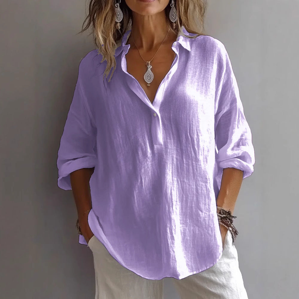 Effortless style women's button-down top, with wide sleeves and a comfortable relaxed fit.