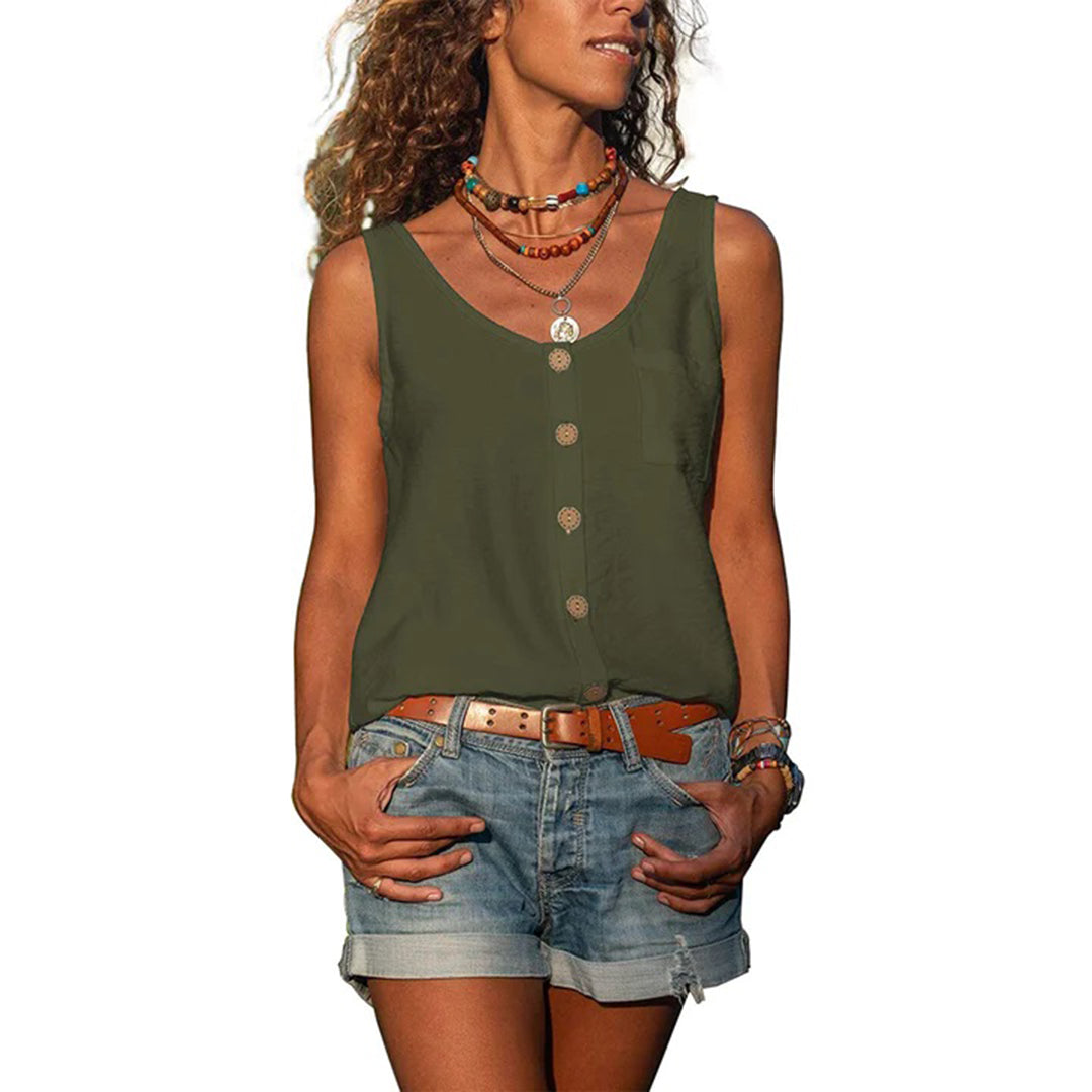 Chic women's loose fit sleeveless top, ideal for casual summer days & warm weather layering.