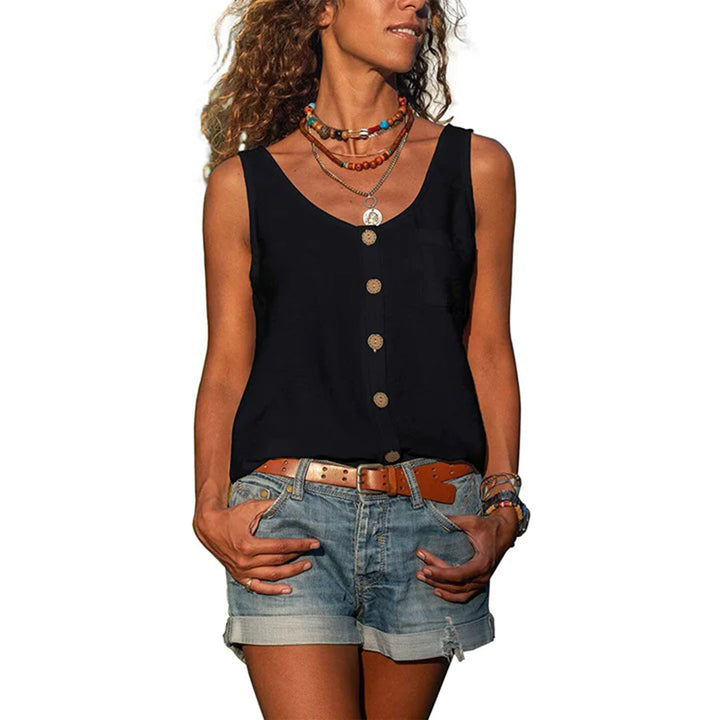 Breathable loose fit sleeveless top for women, perfect for comfortable and stylish summer casual outfits.