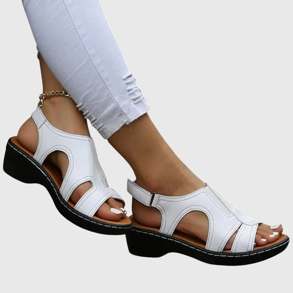 Stylish women's peep toe wedge sandals, casual slingback design. Elevate your summer outfit.