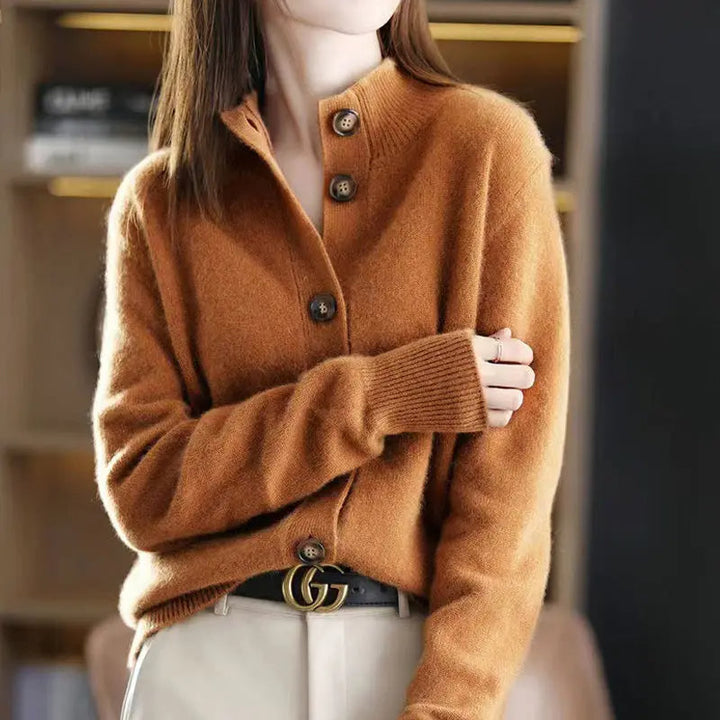 Maple women's chic button-front cardigan sweater. Cozy knit, elegant style, versatile fashion layering.
