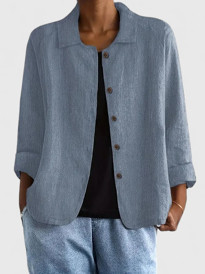 Close-up of comfortable women's fashion blouse fabric, perfect for versatile styling.