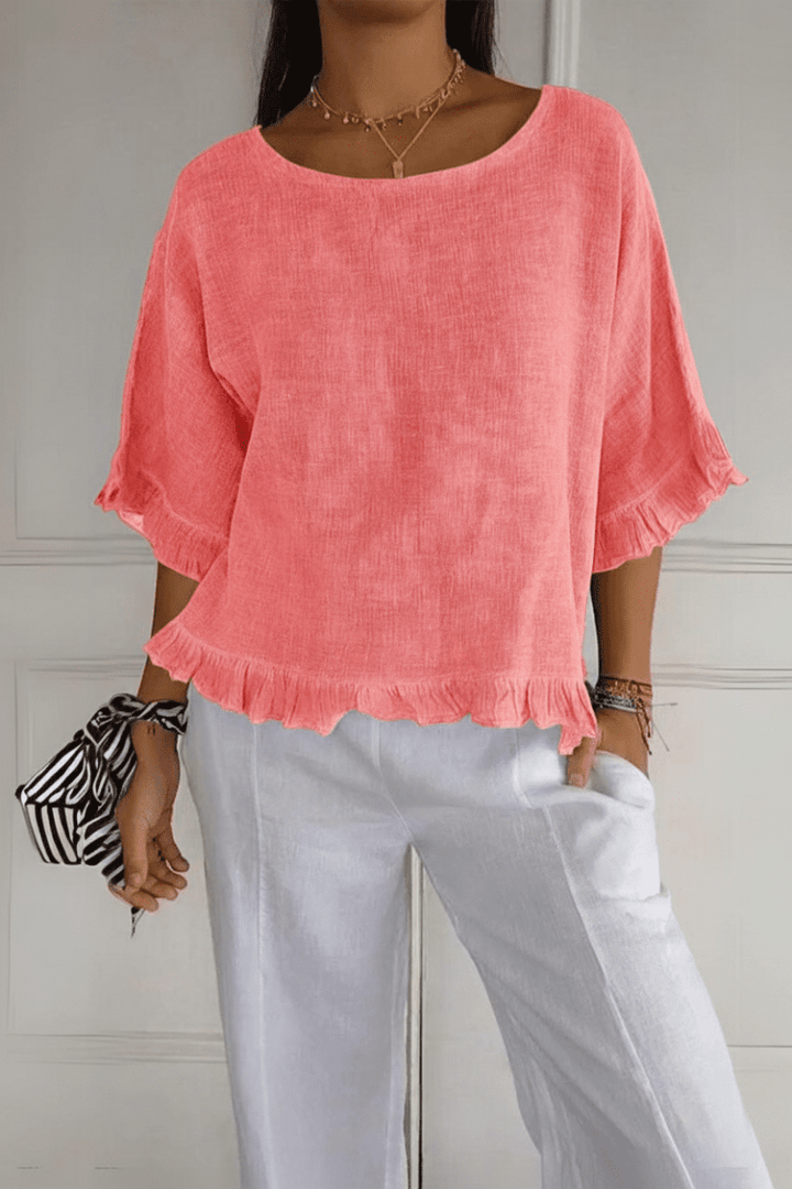 Elegant women's ruffle blouse, a chic and flattering top with unique design details for modern fashion.