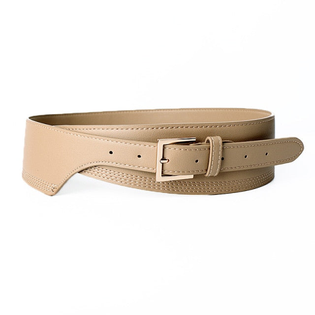 Modern wide waist belt in PU leather, enhancing any women's outfit with style and adjustability.
