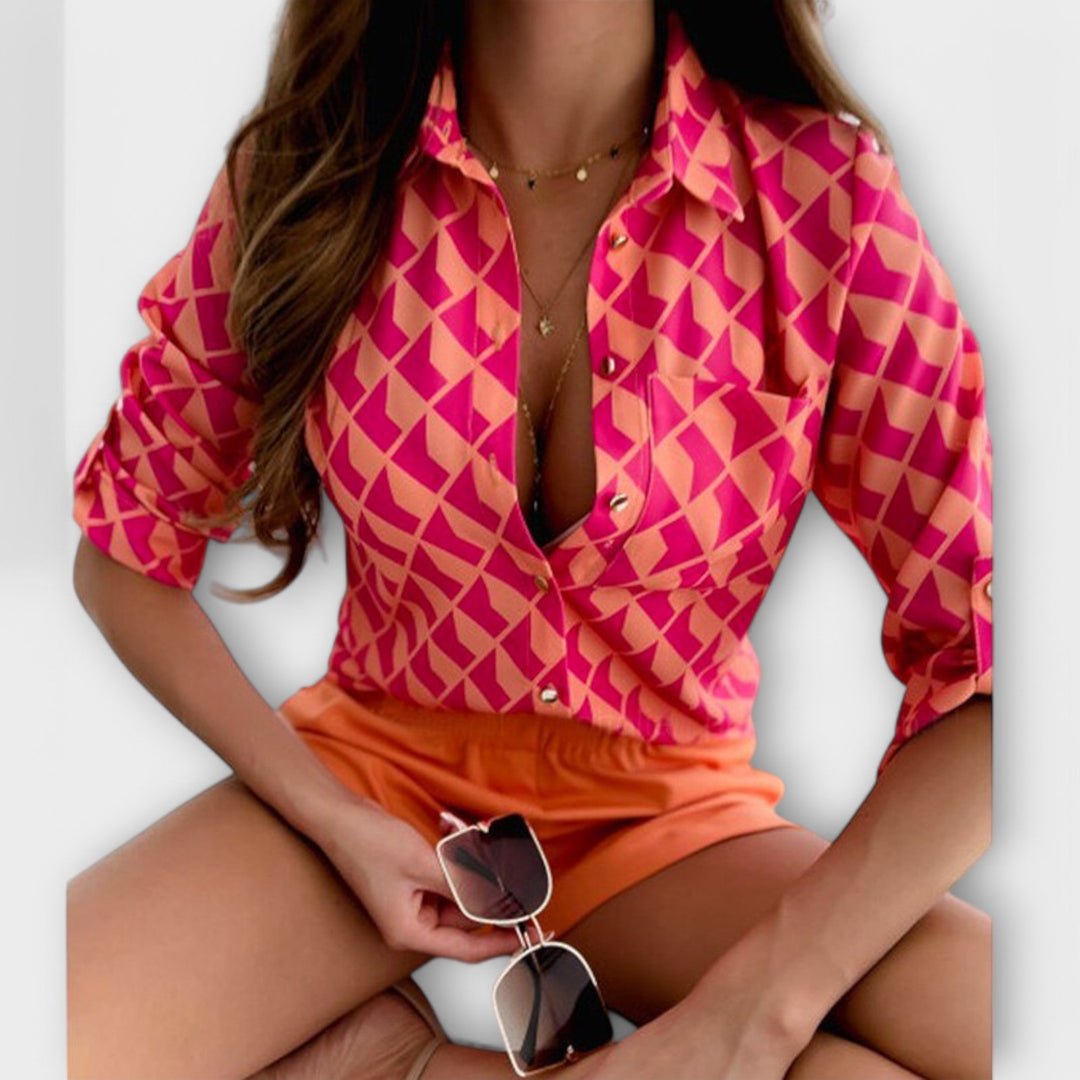 Women's long sleeve classic collar blouse. Elegant button-down shirt for sophisticated workwear and timeless fashion.