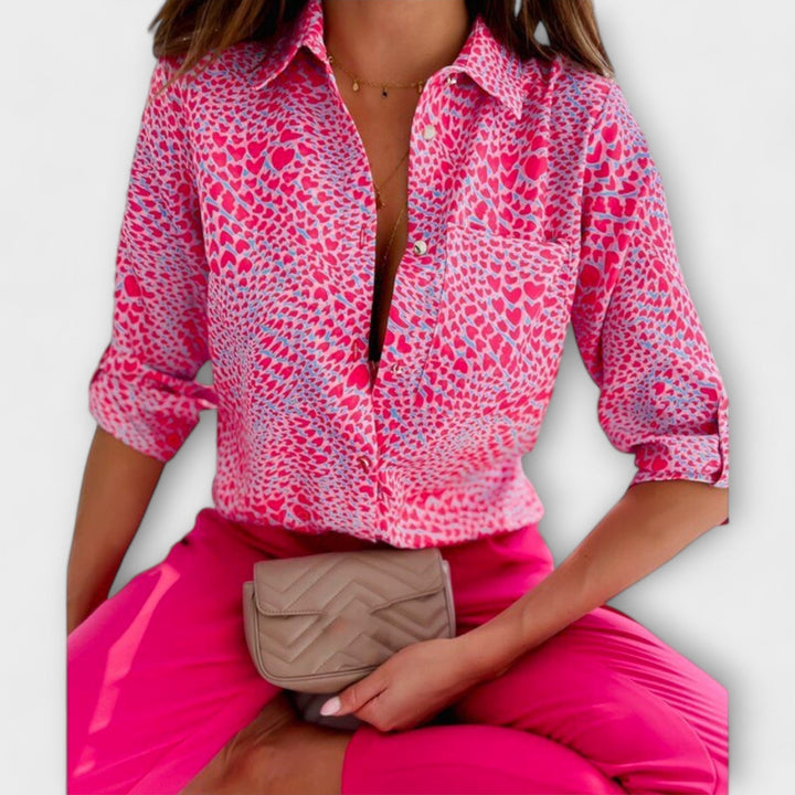 Chic women's printed classic collar blouse. Sophisticated long sleeve top, versatile for work or casual elegance.