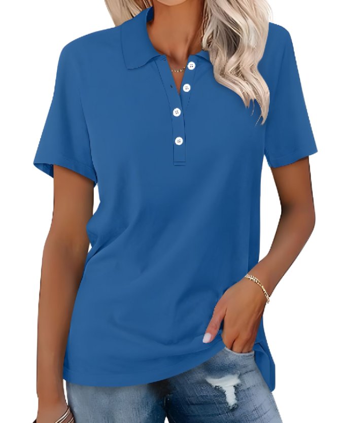 Comfortable women's short sleeve polo shirt, a versatile classic fit top for everyday fashion.
