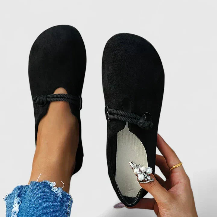 Women's comfort loafers with a wide toe box, slip-on design, and chic rope strap for casual, everyday style.
