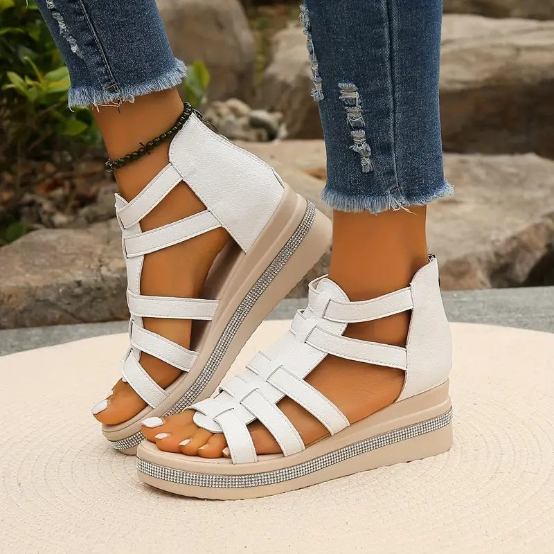 Adjustable strap women's sandals, offering both comfort and rhinestone sparkle.