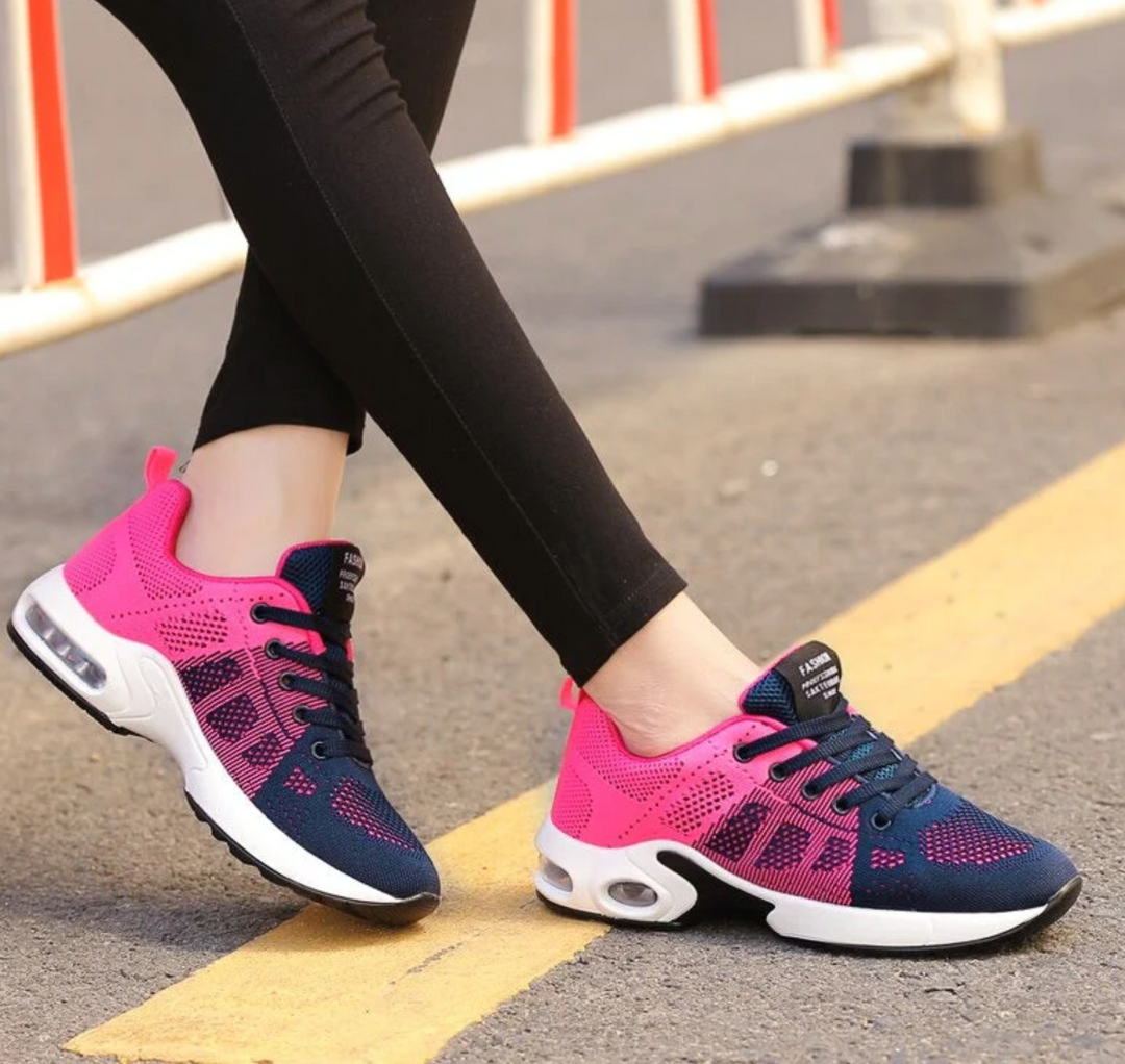 Women's comfy athletic sneakers: air-cushioned, lightweight, breathable, and supportive for running & active wear.