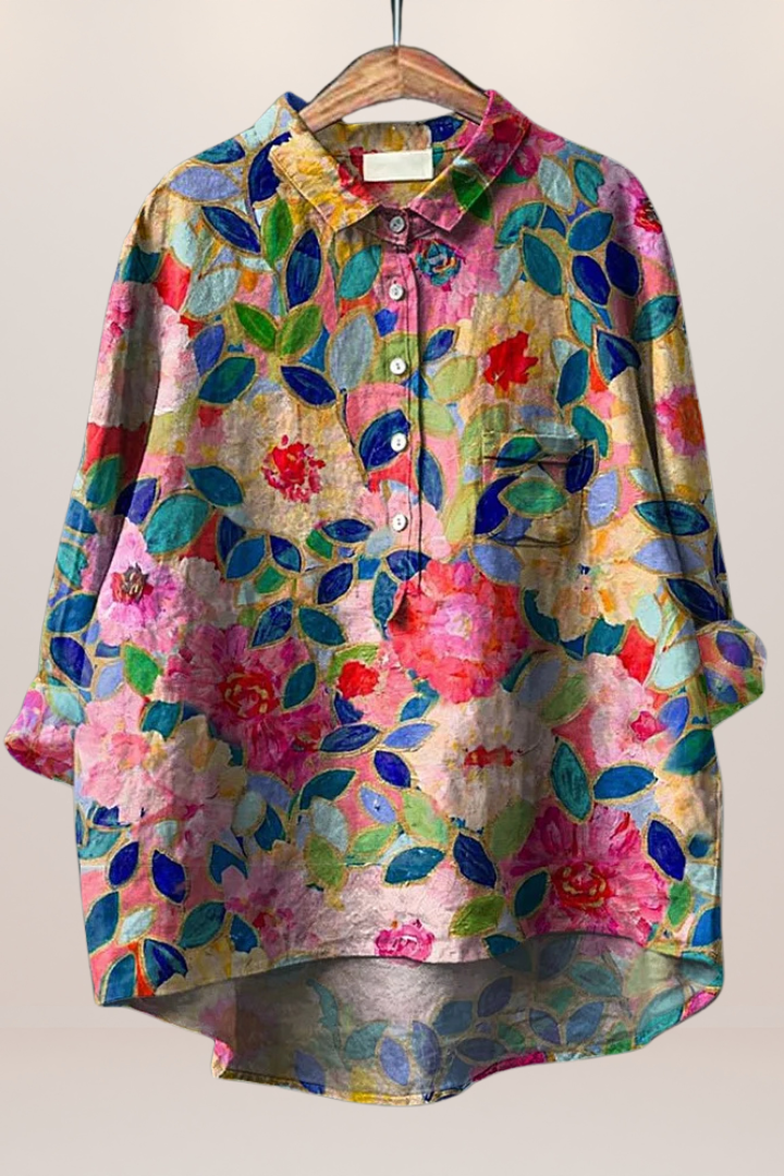 Comfortable women's blouse with an elegant floral print. Perfect stylish top for casual, everyday, and relaxed wear.