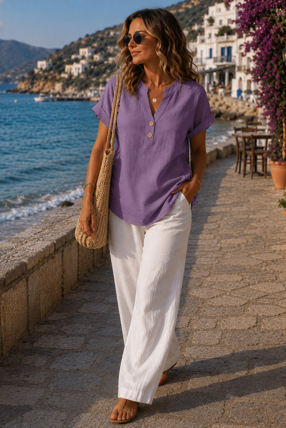 Comfortable women's lightweight shirt. Ideal for office or travel, with stylish button details.