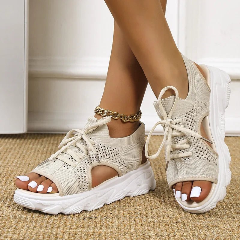 Stylish women's lace-up platform sandals, featuring an open toe and excellent orthopedic support.