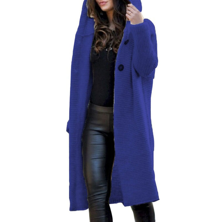 Elegant open-front women's long sleeve hooded cardigan, ideal for casual fall & winter layering.