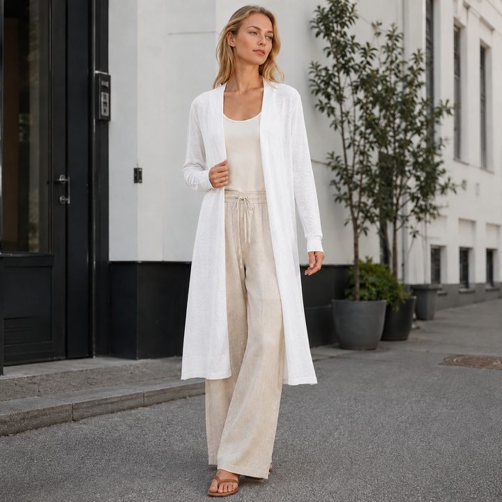 Women's warm knit long cardigan, cozy and versatile for effortless everyday style.