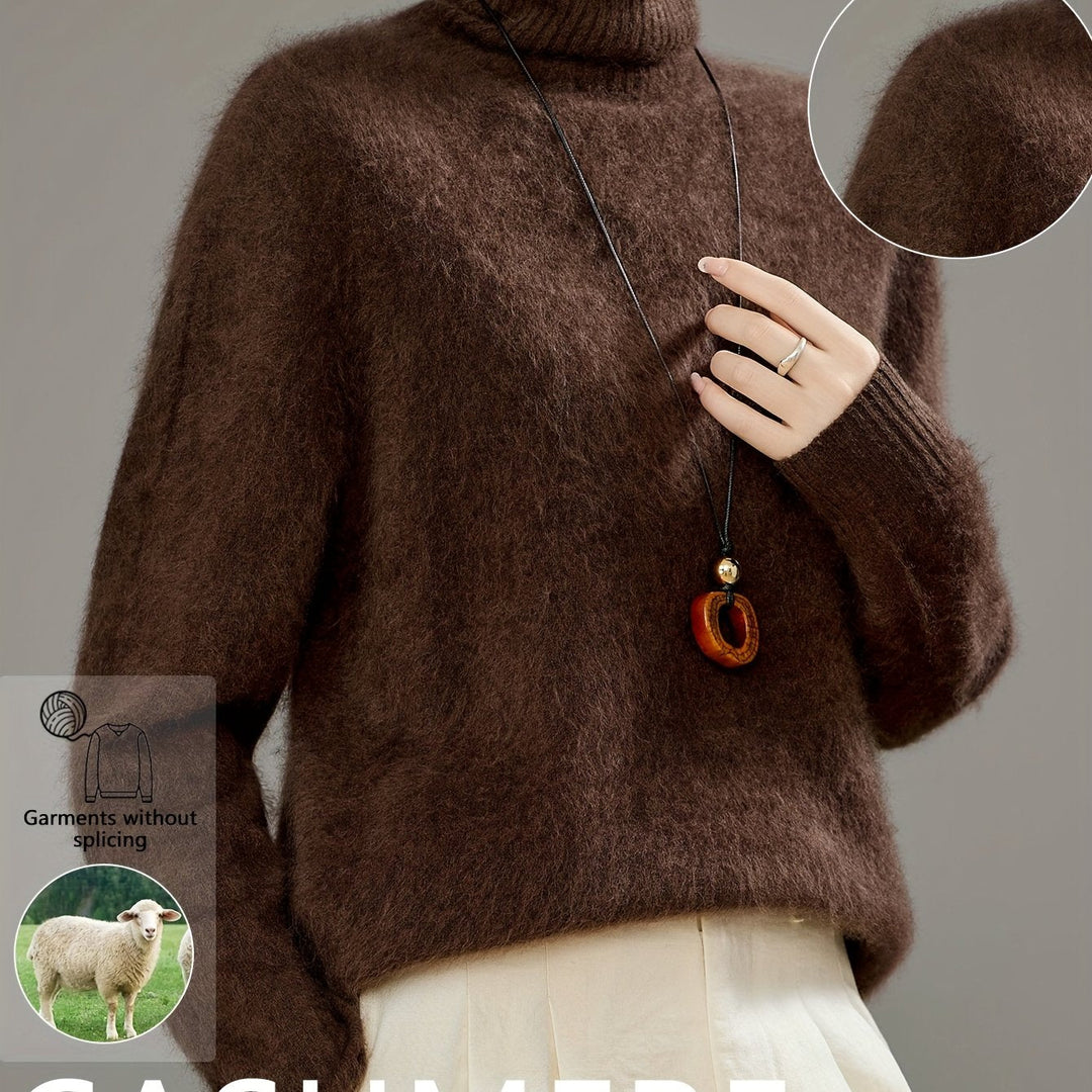 Versatile women's oversized turtleneck sweater, offering cozy warmth and style for winter fashion.
