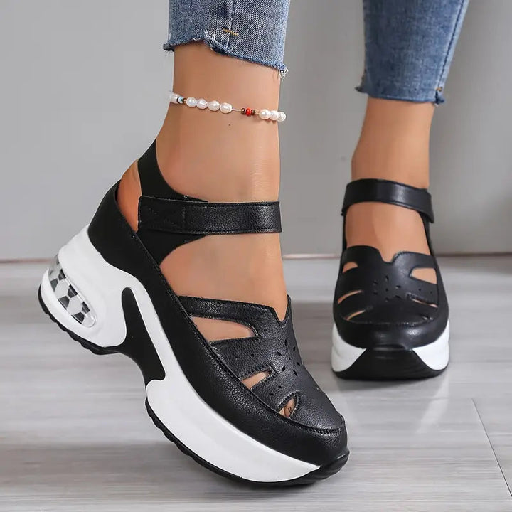 Women's comfortable orthopedic platform wedge sandals with arch support, cushioning & adjustable straps.