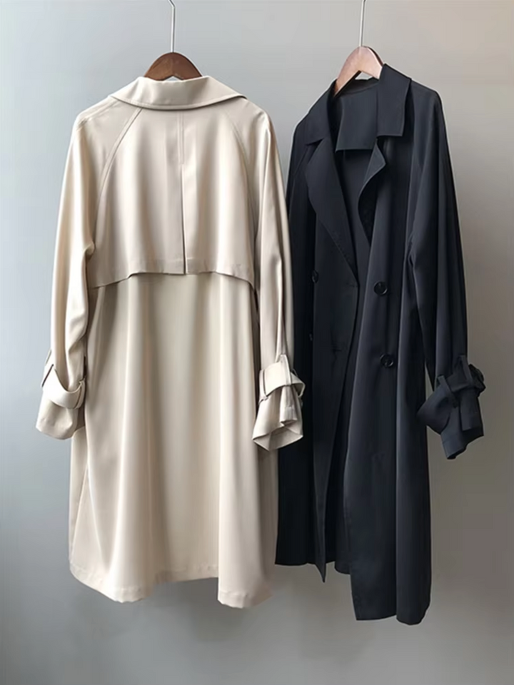 Women's stylish double-breasted lapel trench coat, elegant and weather-ready for autumn and spring.