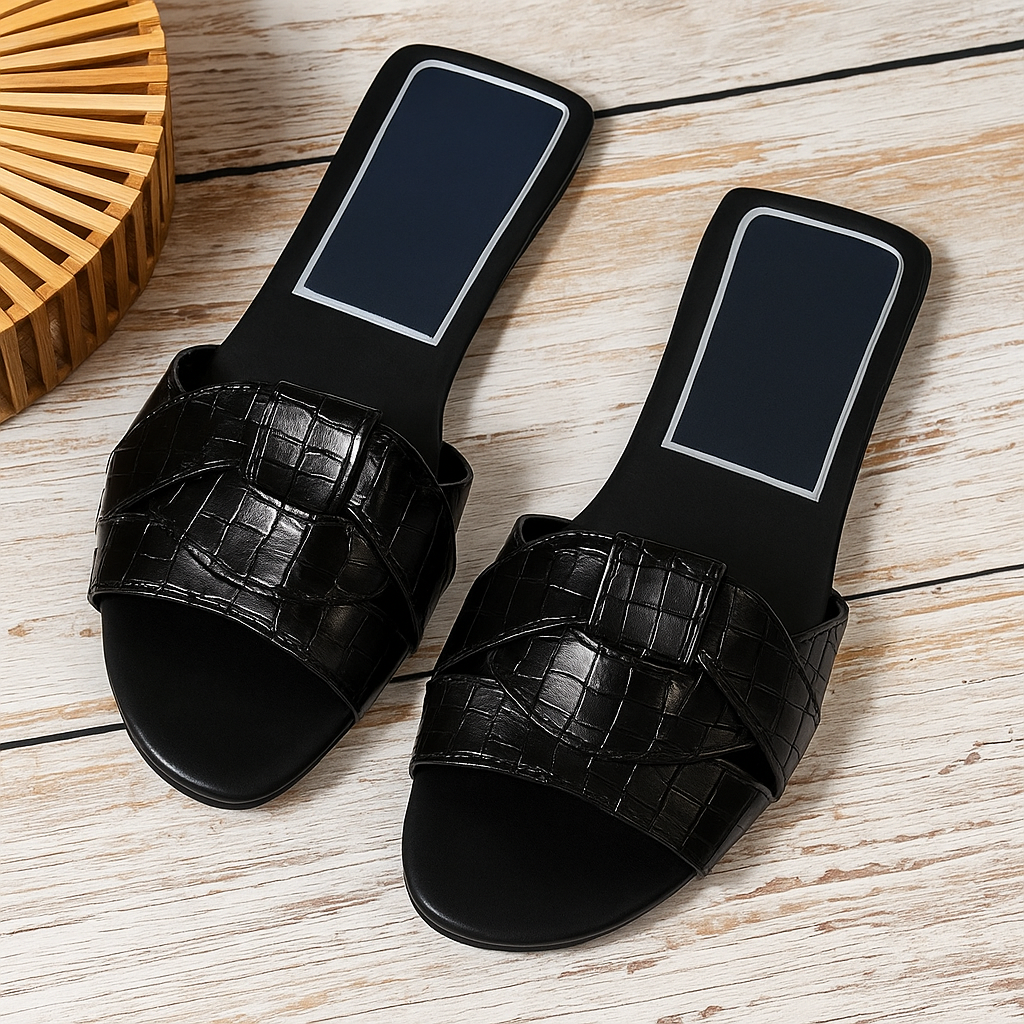 Stylish women's slip-on sandals with open-toe design for summer fashion.