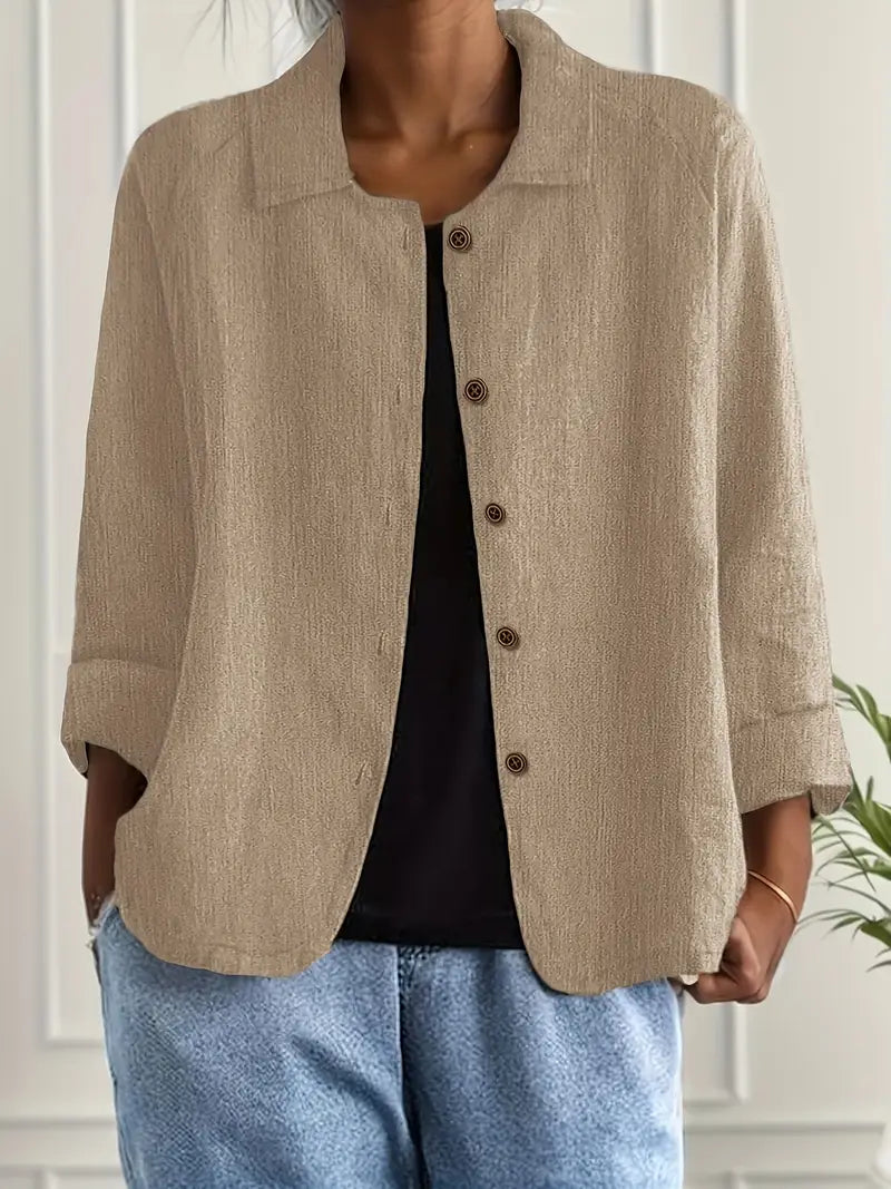 Effortless long sleeve women's cardigan, a comfortable flowy shirt for versatile fashion.