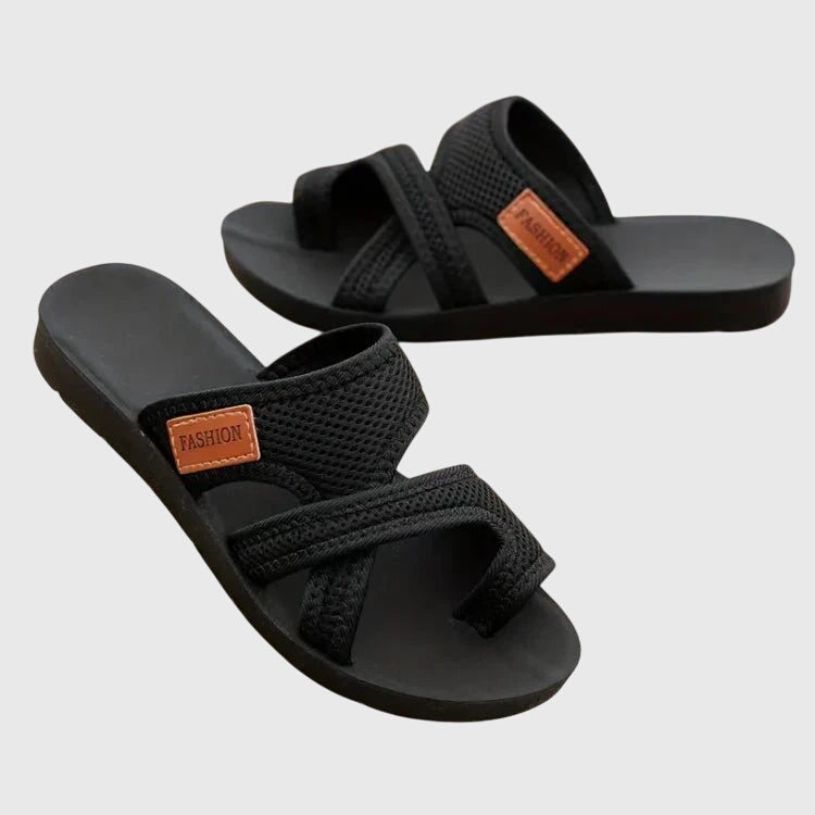 Cushioned women's walking sandals featuring elastic fit and orthopedic arch support for active, healthy feet.