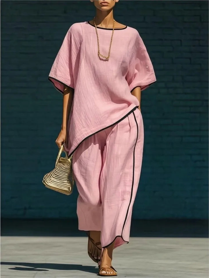 Women's stylish cropped wide leg pants & matching top set. Effortless, comfortable, perfect for spring/summer travel.
