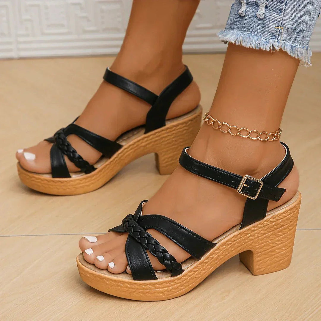 Fashionable women's ankle strap sandals, featuring a stable block heel & comfortable platform.