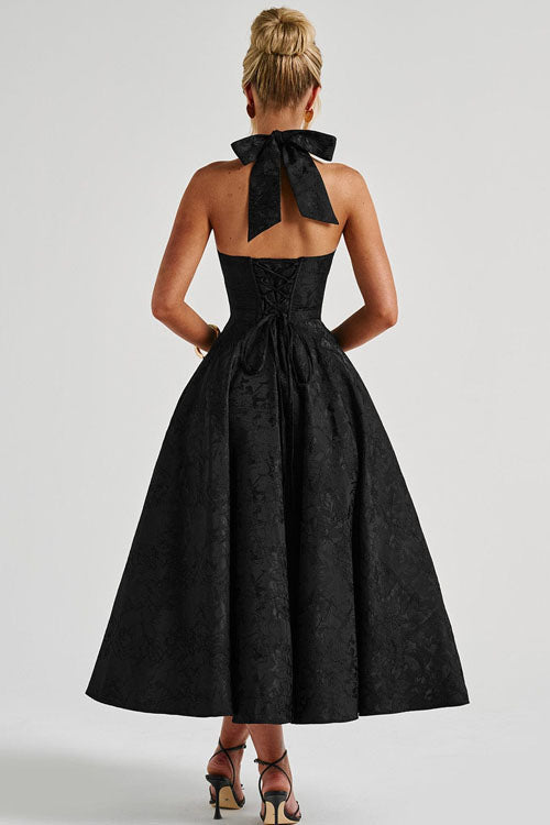 Prom season essential: Women's halterneck A-line maxi dress, elegant & perfect for dancing.