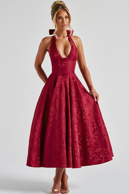 Stunning women's homecoming dress, A-line maxi with a graceful halterneck and elegant design.