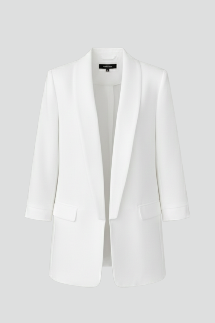 Women's elegant tailored blazer with a sophisticated wrap collar, perfect for professional office wear and versatile styling.