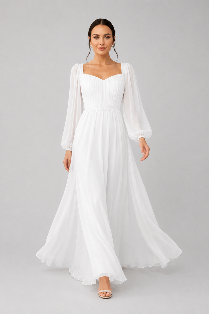 Chic women's long sleeve maxi dress with sweetheart neckline, a beautiful and comfortable party or special occasion gown.