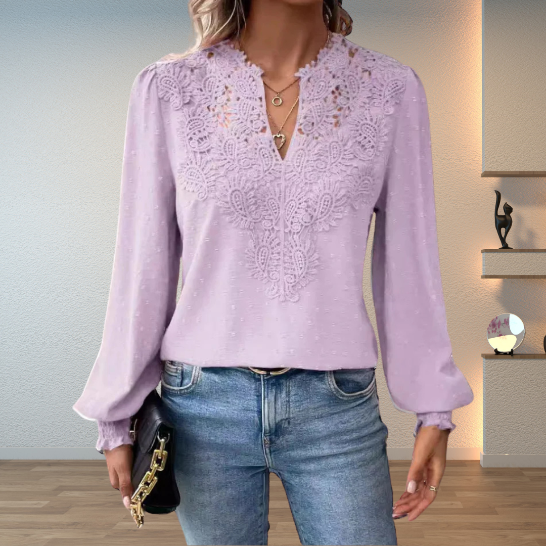 Comfortable women's embroidered V-neck long sleeve blouse, a flowy and chic casual or dressy option.