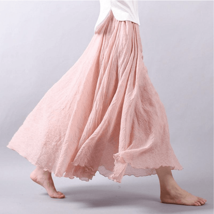 Casual & elegant women's flowy long maxi skirt, A-line cut for summer fashion. Great for beach or daily wear.